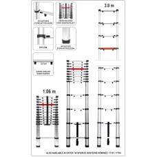 VOREL Scara telescopica din aluminiu 3.8m, 13 trep..